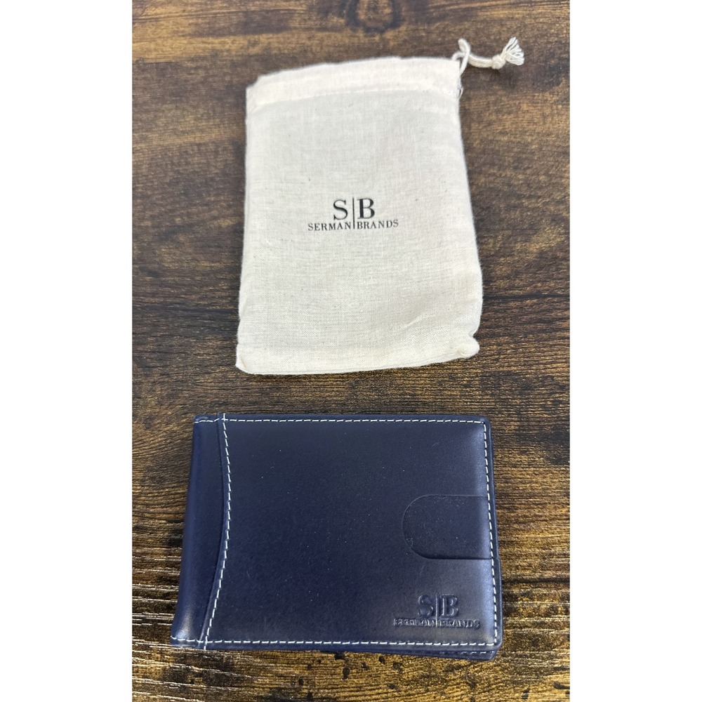 Serman Brands Leather RFID Blocking Slim Bifold Wallet Altlantic Blue Minimalist - Picture 2 of 14